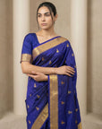 Violet Paithani Silk Saree with Jhumka Zari Motifs, Meenakari Peacock Pallu and Triple Muniya Border