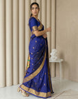 Violet Paithani Silk Saree with Jhumka Zari Motifs, Meenakari Peacock Pallu and Triple Muniya Border