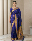 Violet Paithani Silk Saree with Jhumka Zari Motifs, Meenakari Peacock Pallu and Triple Muniya Border
