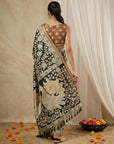 Leelawati Tussar Silk Kalamkari Printed Saree with Zari Border and Peacock Pallu