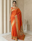 Orange Soft Silk Paithani Meenakari Saree Tilak Zari Woven Motifs Temple Border Saree With Brocade Blouse