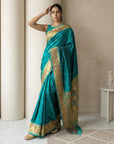 Green Soft Silk Paithani Meenakari Saree Tilak Zari Woven Motifs Temple Border Saree With Brocade Blouse