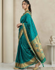 Green Soft Silk Paithani Meenakari Saree Tilak Zari Woven Motifs Temple Border Saree With Brocade Blouse