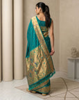 Green Soft Silk Paithani Meenakari Saree Tilak Zari Woven Motifs Temple Border Saree With Brocade Blouse