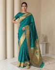 Green Soft Silk Paithani Meenakari Saree Tilak Zari Woven Motifs Temple Border Saree With Brocade Blouse