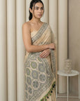 Chickoo Muga Cotton Saree with Resham Weaving  Meenakari Buttis, Pencil Art Pallu – Soft Summer Saree with Blouse Piece
