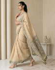 Chickoo Muga Cotton Saree with Resham Weaving  Meenakari Buttis, Pencil Art Pallu – Soft Summer Saree with Blouse Piece