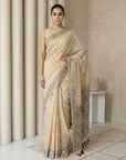 Chickoo Muga Cotton Saree with Resham Weaving  Meenakari Buttis, Pencil Art Pallu – Soft Summer Saree with Blouse Piece