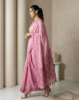 Pink Muga Cotton Saree with Resham Weaving  Meenakari Buttis, Pencil Art Pallu – Soft Summer Saree with Blouse Piece