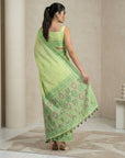 Pista Muga Cotton Saree with Resham Weaving  Meenakari Buttis, Pencil Art Pallu – Soft Summer Saree with Blouse Piece