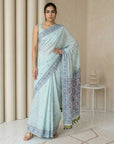 Sky Muga Cotton Saree with Resham Weaving  Meenakari Buttis, Pencil Art Pallu – Soft Summer Saree with Blouse Piece