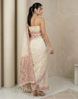 White Muga Cotton Saree with Resham Weaving  Meenakari Buttis, Pencil Art Pallu – Soft Summer Saree with Blouse Piece