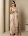 White Muga Cotton Saree with Resham Weaving  Meenakari Buttis, Pencil Art Pallu – Soft Summer Saree with Blouse Piece