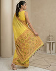 Yellow Muga Cotton Saree with Resham Weaving  Meenakari Buttis, Pencil Art Pallu – Soft Summer Saree with Blouse Piece
