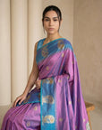 Lavender Soft Silk Paithani Saree Meenakari Peacock Motifs Zari Woven Swan Pallu Saree With Brocade Blouse