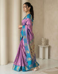 Lavender Soft Silk Paithani Saree Meenakari Peacock Motifs Zari Woven Swan Pallu Saree With Brocade Blouse