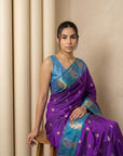 Wine Soft Silk Paithani Saree Meenakari Peacock Motifs Zari Woven Swan Pallu Saree With Brocade Blouse