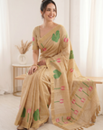 Chicko Premium Soft Linen Cotton Saree with Meenakari Lotus Pallu