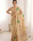 Chicko Premium Soft Linen Cotton Saree with Meenakari Lotus Pallu