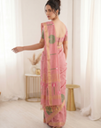 Pink Premium Soft Linen Cotton Saree with Meenakari Lotus Pallu
