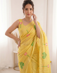 Yellow Premium Soft Linen Cotton Saree with Meenakari Lotus Pallu