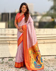 Traditional Paithani Silk Saree with Zari Woven Motifs And Meenakari Peacock Pallu