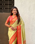 Traditional Paithani Silk Saree with Zari Woven Motifs And Meenakari Peacock Pallu