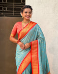 Traditional Paithani Silk Saree with Zari Woven Motifs And Meenakari Peacock Pallu
