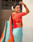 Traditional Paithani Silk Saree with Zari Woven Motifs And Meenakari Peacock Pallu