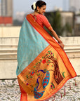 Traditional Paithani Silk Saree with Zari Woven Motifs And Meenakari Peacock Pallu