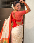 Traditional Paithani Silk Saree with Zari Woven Motifs And Meenakari Peacock Pallu