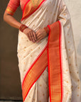 Traditional Paithani Silk Saree with Zari Woven Motifs And Meenakari Peacock Pallu