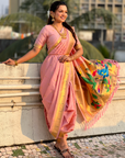 Baby Pink Wedding Special Nauvari Paithani Soft Silk Saree with Zari Woven Polka Motifs and Peacock Pallu