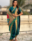 Parrot Green Wedding Special Nauvari Paithani Soft Silk Saree with Zari Woven Polka Motifs and Peacock Pallu