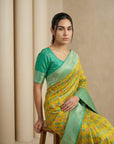 Mehendi Premium Patola Silk Ikat Meenakari Zari Woven Saree with Contrast Pallu and Brocade Blouse