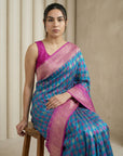 Rama Premium Patola Silk Ikat Meenakari Zari Woven Saree with Contrast Pallu and Brocade Blouse