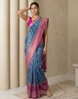 Rama Premium Patola Silk Ikat Meenakari Zari Woven Saree with Contrast Pallu and Brocade Blouse