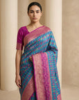 Rama Premium Patola Silk Ikat Meenakari Zari Woven Saree with Contrast Pallu and Brocade Blouse