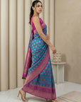Rama Premium Patola Silk Ikat Meenakari Zari Woven Saree with Contrast Pallu and Brocade Blouse
