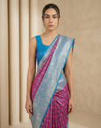 Wine Premium Patola Silk Ikat Meenakari Zari Woven Saree with Contrast Pallu and Brocade Blouse