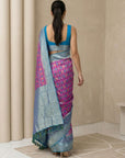 Wine Premium Patola Silk Ikat Meenakari Zari Woven Saree with Contrast Pallu and Brocade Blouse