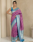 Wine Premium Patola Silk Ikat Meenakari Zari Woven Saree with Contrast Pallu and Brocade Blouse