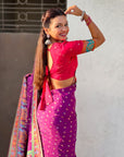 Purple Pure Viscose Silk Meenakari Zari Motif Saree with Folk Art Pallu and Brocade Blouse