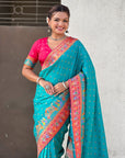Rama Pure Viscose Silk Meenakari Zari Motif Saree with Folk Art Pallu and Brocade Blouse