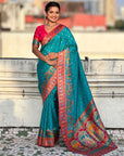 Rama Pure Viscose Silk Meenakari Zari Motif Saree with Folk Art Pallu and Brocade Blouse