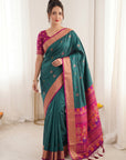 PGREEN Premium Soft Silk Saree Designer Party Wear Saree With Gold Zari Peacock Motifs Meenakari Pallu Wedding Festive Saree