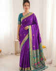 Purple Premium Soft Silk Saree Designer Party Wear Saree With Gold Zari Peacock Motifs Meenakari Pallu Wedding Festive Saree