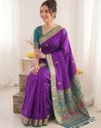 Purple Premium Soft Silk Saree Designer Party Wear Saree With Gold Zari Peacock Motifs Meenakari Pallu Wedding Festive Saree