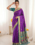 Purple Premium Soft Silk Saree Designer Party Wear Saree With Gold Zari Peacock Motifs Meenakari Pallu Wedding Festive Saree