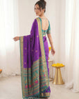 Purple Premium Soft Silk Saree Designer Party Wear Saree With Gold Zari Peacock Motifs Meenakari Pallu Wedding Festive Saree